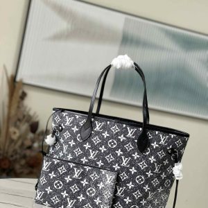 Louis Vuitton Black Denim Jacquard Neverfull M21465 MM 6