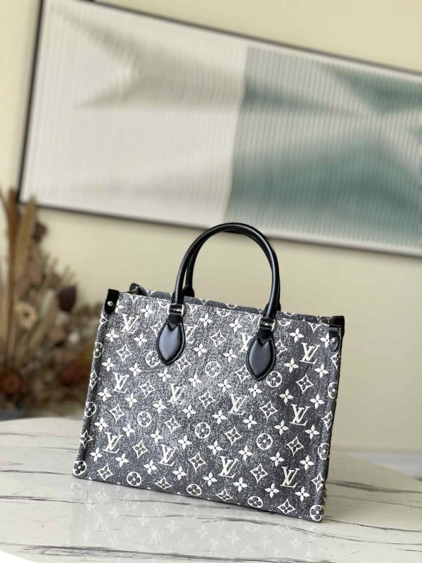 Louis Vuitton Jacquard Denim Noir Onthego M46448 MM Black