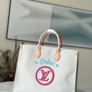 Louis Vuitton Onthego City Dubai White Tote Shopping Holiday Bag Yellow Handle 2size Free Shipping 1