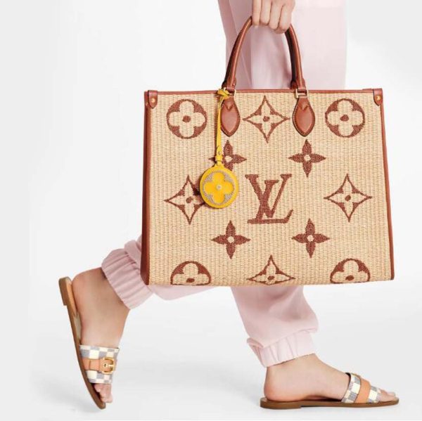 Louis Vuitton Onthego M57644 Brown Raffia GM MM Tote Summer Holiday