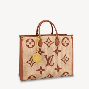 Louis Vuitton Onthego M57644 Brown Raffia GM MM Tote Summer Holiday
