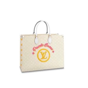 Louis Vuitton Onthego Puerto Banus White Tote MM GM Free Shipping M20815