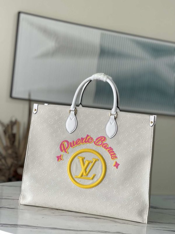 Louis Vuitton Onthego Puerto Banus White Tote MM GM Free Shipping M20815