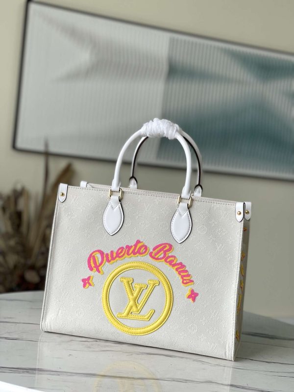 Louis Vuitton Onthego Puerto Banus White Tote MM GM Free Shipping M20815