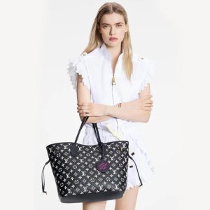 Louis Vuitton Tote Black White Neverfull Women MM Tote Bag