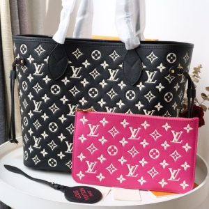 Louis Vuitton Tote Black White Neverfull Women MM Tote Bag 2