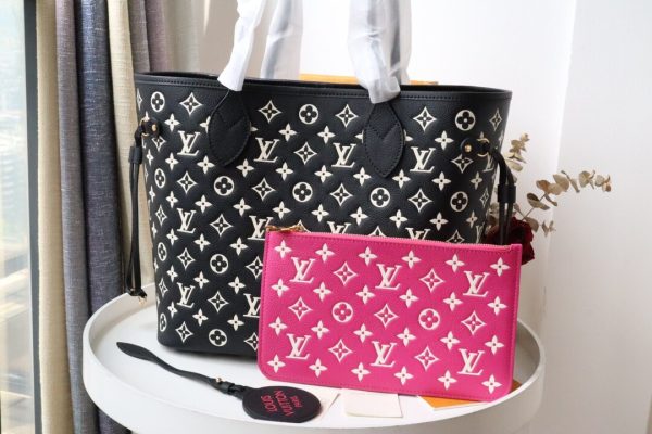 Louis Vuitton Tote Black White Neverfull Women MM Tote Bag