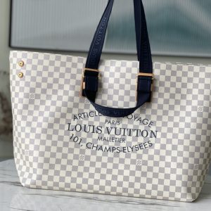 Louis Vuitton White Tote Shopping Traveling Huge Bag Damier Azur Canvas Women Mum Holiday Tote 49cm 2