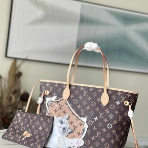 Louis Vuitton White kitten Neverfull M40995 MM 2