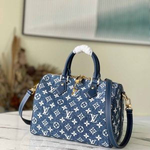 Women Louis Vuitton Blue Demin Speedy 25 Top Handle 1