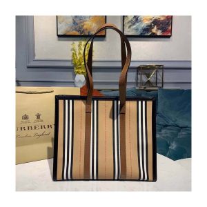 Burberry Logo and Stripe E-canvas Portrait Tote Bag 80224771