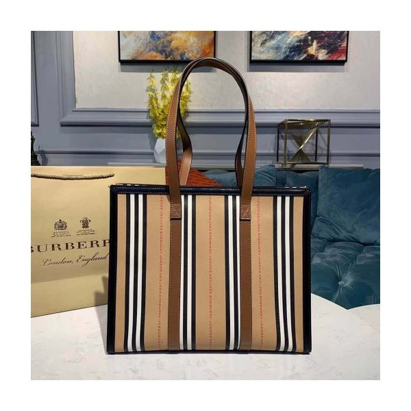 Burberry Logo and Stripe E-canvas Portrait Tote Bag 80224771