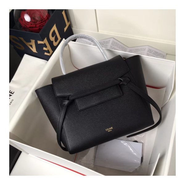 Celine Micro Belt Bag In Grained Calfskin 189153 Black