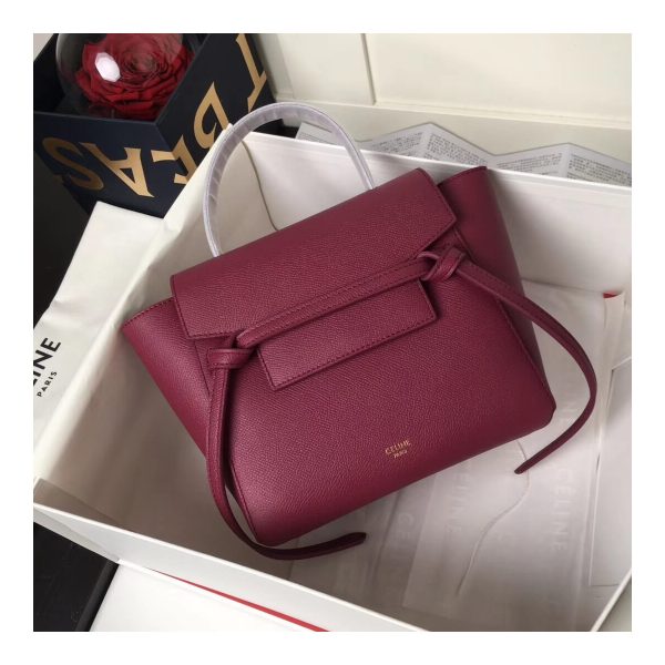 Celine Micro Belt Bag In Grained Calfskin 189153 Burgundy