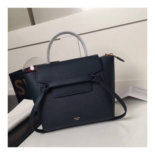 Celine Micro Belt Bag In Grained Calfskin 189153 Navy Blue