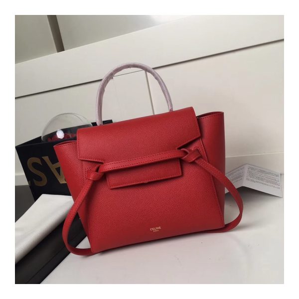 Celine Micro Belt Bag In Grained Calfskin 189153 Ruby