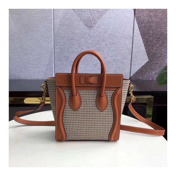 Celine Nano Luggage Bag In Tweed And Smooth Calfskin 189242