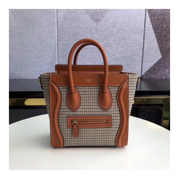 Celine Nano Luggage Bag In Tweed And Smooth Calfskin 189242