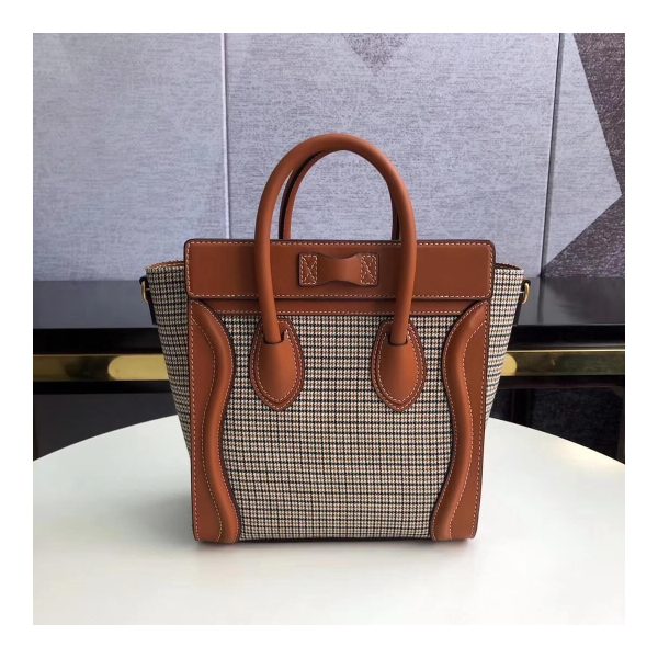 Celine Nano Luggage Bag In Tweed And Smooth Calfskin 189242