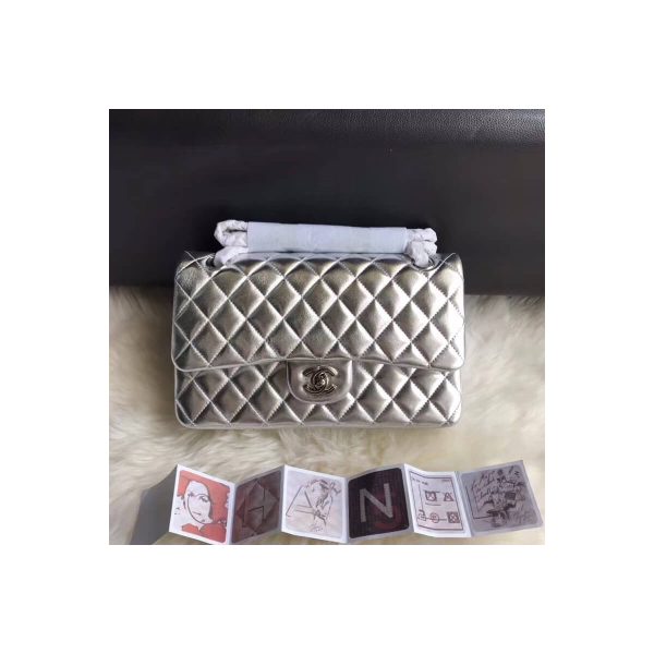 Chanel 1112 Silver Medium Size 2.55 Lambskin Leather Flap Bag