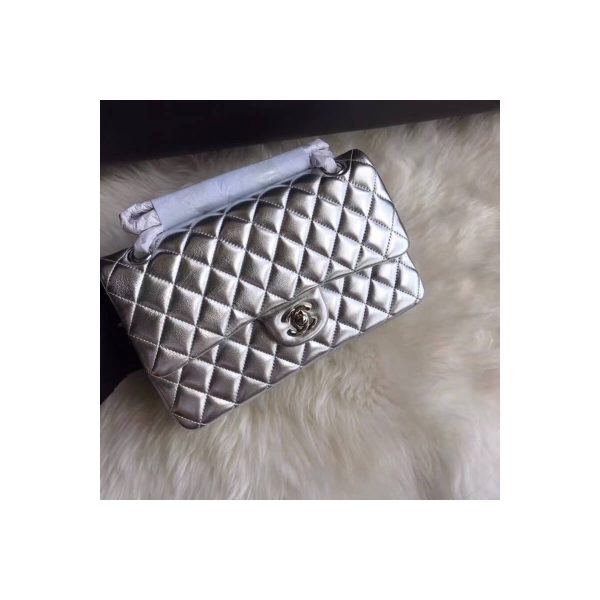 Chanel 1112 Silver Medium Size 2.55 Lambskin Leather Flap Bag