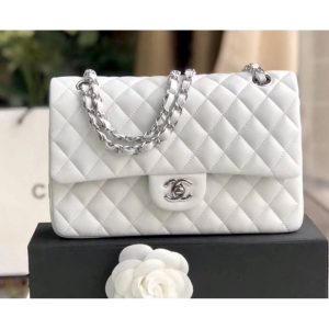 Chanel 1112 White Medium Size 2.55 Lambskin Leather Flap Bag