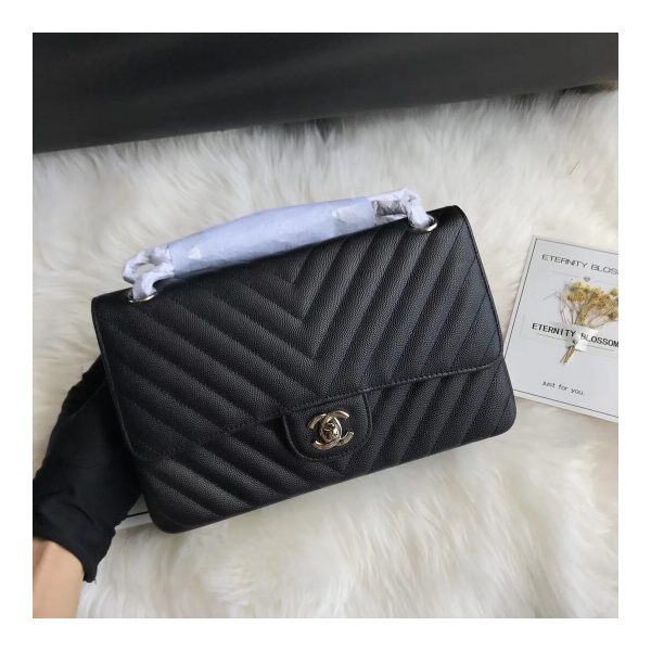 Chanel Chevron Caviar Calfskin Classic Flap Bag A01112 Black