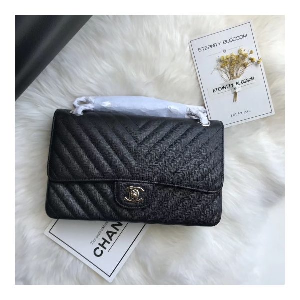 Chanel Chevron Caviar Calfskin Classic Flap Bag A01112 Black