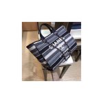 Chanel Deauville Black Grey Striped Tweed Canvas Tote A66941