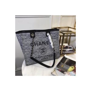 Chanel Deauville Chain Shoulder Tote 33cm Canvas Bag A66939