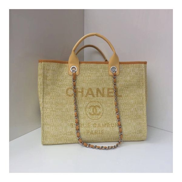 Chanel Deauville Tote 38cm Canvas Bag A66941 Apricot/Gold