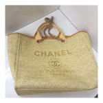 Chanel Deauville Tote 38cm Canvas Bag A66941 Apricot/Gold