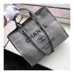 Chanel Deauville Tote 38cm Canvas Bag A66941 Ash Grey