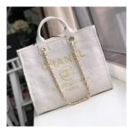 Chanel Deauville Tote 38cm Canvas Bag A66941 Beige/White