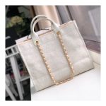 Chanel Deauville Tote 38cm Canvas Bag A66941 Beige/White