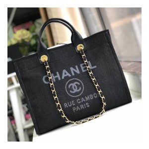 Chanel Deauville Tote 38cm Canvas Bag A66941 Black / Grey