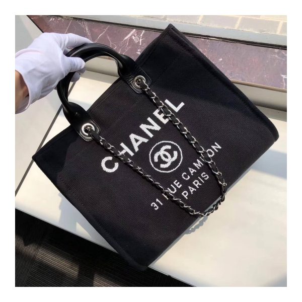 Chanel Deauville Tote 38cm Canvas Bag A66941 Black/White