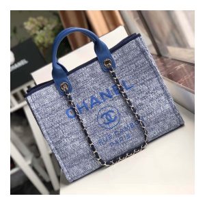 Chanel Deauville Tote 38cm Canvas Bag A66941 Blue Jacquard