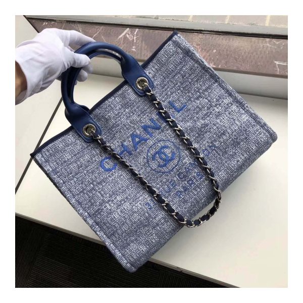 Chanel Deauville Tote 38cm Canvas Bag A66941 Blue Jacquard