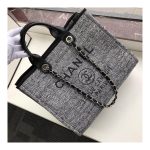 Chanel Deauville Tote 38cm Canvas Bag A66941 Charcoal Jacquard