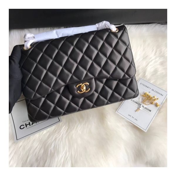 Chanel Lambskin 30cm Classic Flap Bag A1113 Black