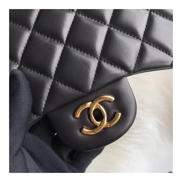 Chanel Lambskin 30cm Classic Flap Bag A1113 Black