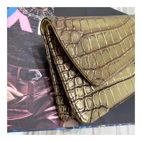 Chanel Metallic Crocodile Embossed Clutch AS0857