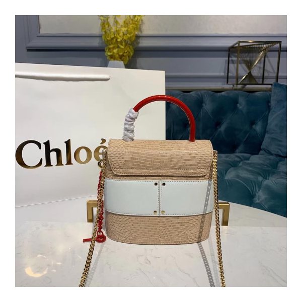 Chloe Small Aby Lock Chain Bag Embossed Lizard Effect S1220 Apricot/White