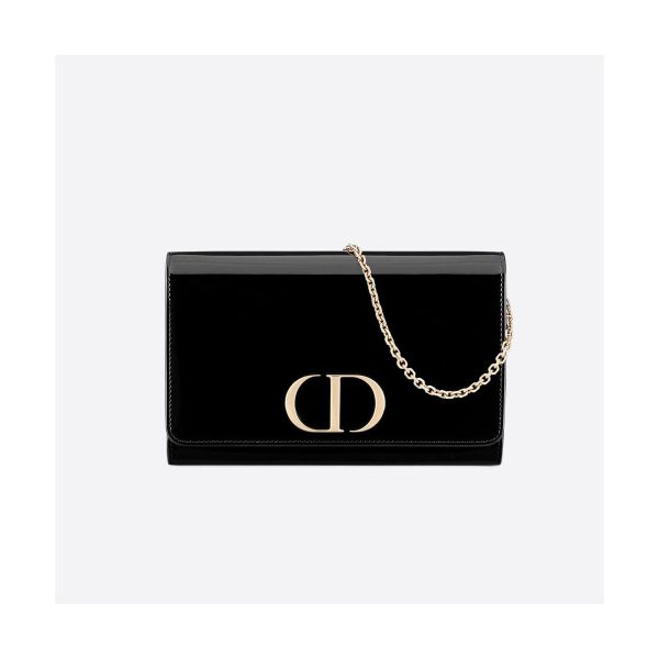 Christian Dior Black 30 Montaigne Patent Calfskin Wallet On Chain S2059