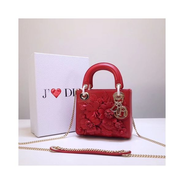 Christian Dior Lambskin Embroidered Flowers Mini "Lady Dior" Bag M0565