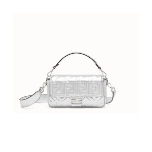 Fendi Baguette Silver Leather Bag 8BR60