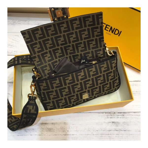 Fendi Brown Fabric Baguette Bag 8BR600