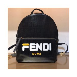 Fendi Mania Logo Zucca Coated Medium Black Canvas Backpack 8BZ039