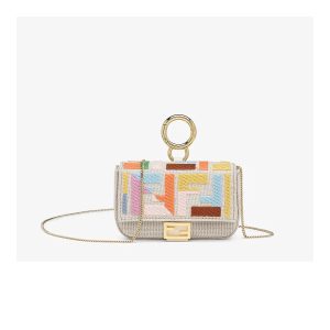 Fendi Nano Baguette Charm in Beige Canvas 7AR844